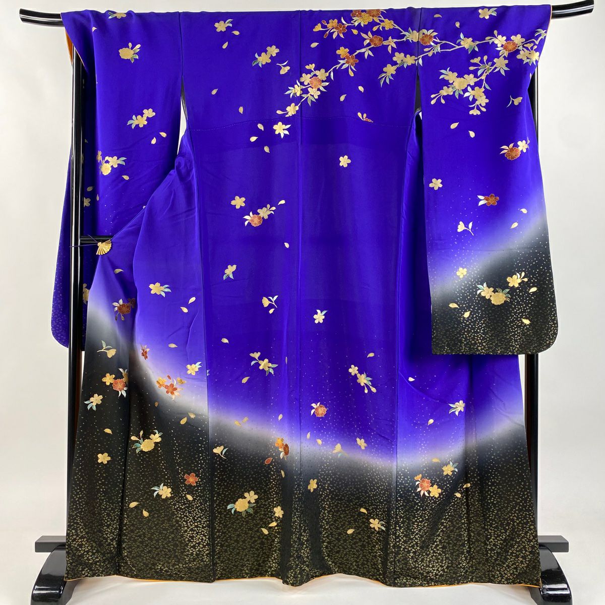 振袖禮服 身長167.5cm 袖長71cm L 雙層櫻花花瓣金通金銀彩紫純蠶絲逸品級