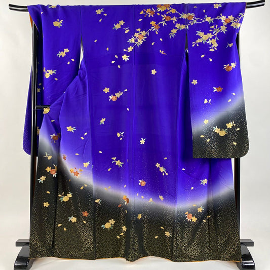 振袖禮服 身長167.5cm 袖長71cm L 雙層櫻花花瓣金通金銀彩紫純蠶絲逸品級