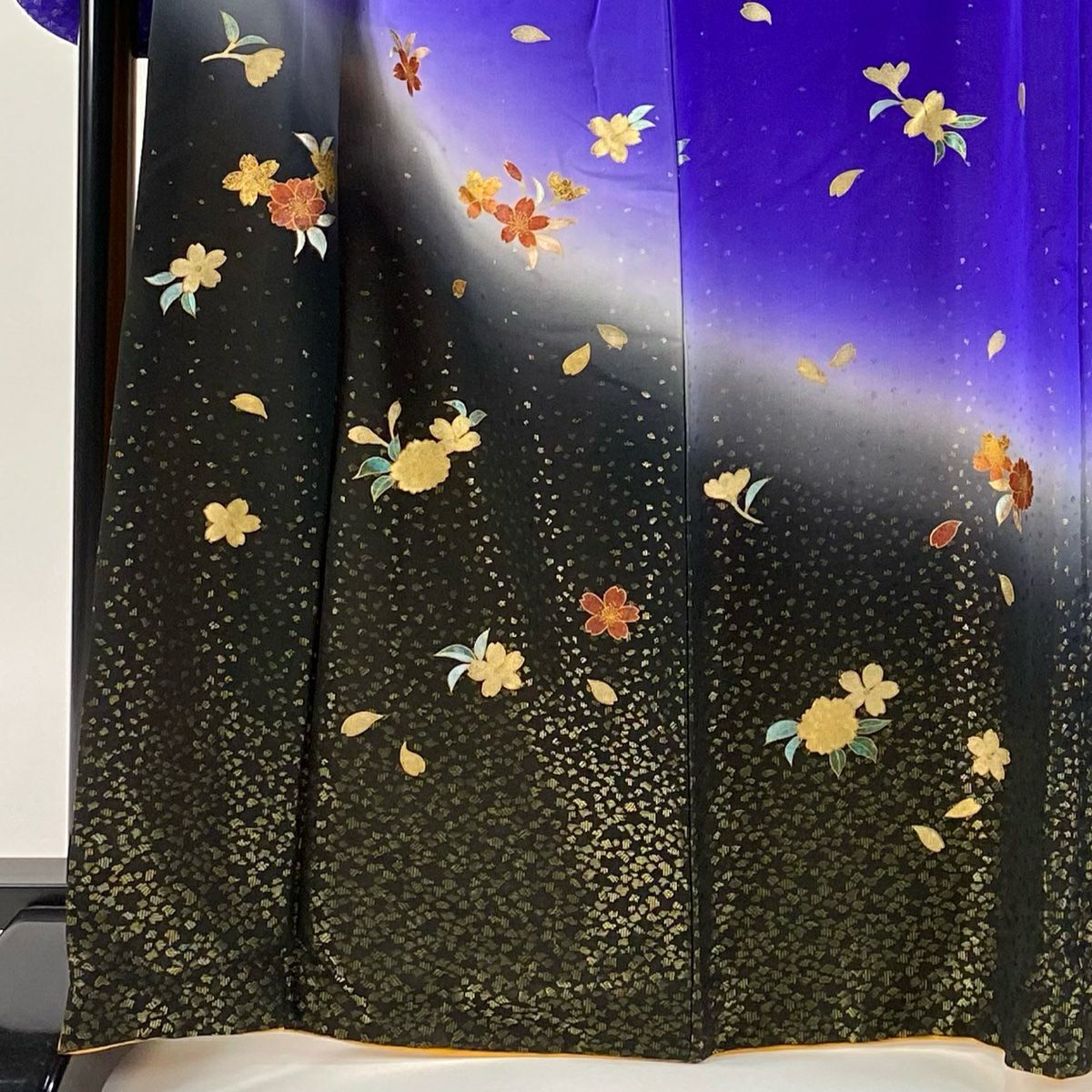 振袖禮服 身長167.5cm 袖長71cm L 雙層櫻花花瓣金通金銀彩紫純蠶絲逸品級