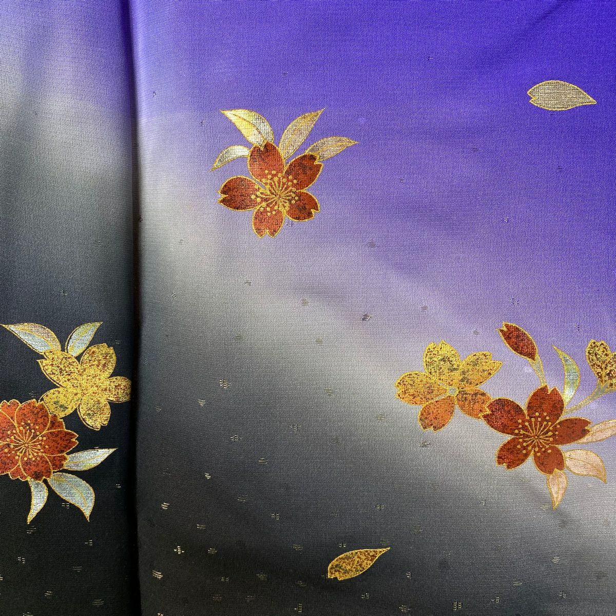 振袖禮服 身長167.5cm 袖長71cm L 雙層櫻花花瓣金通金銀彩紫純蠶絲逸品級