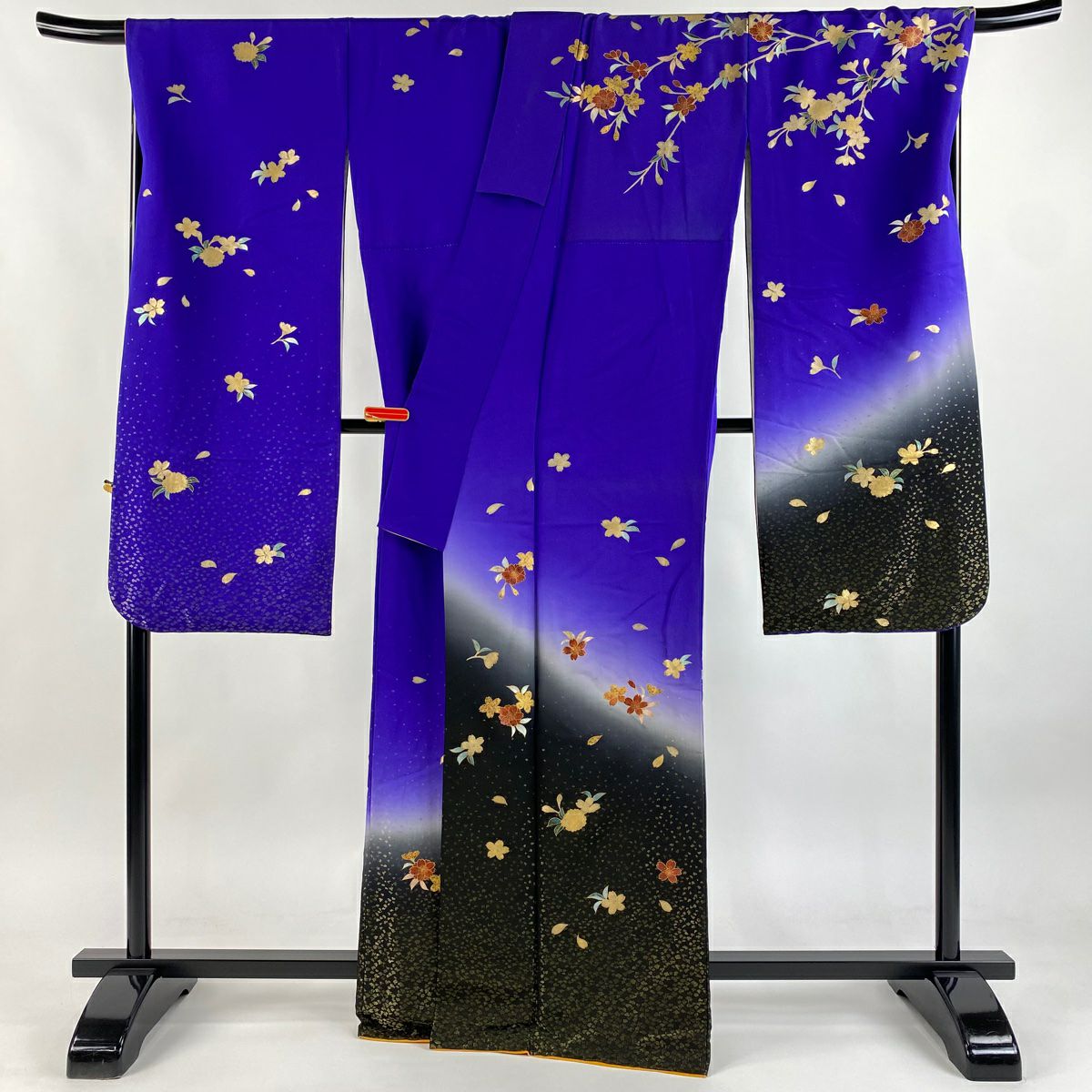 振袖禮服 身長167.5cm 袖長71cm L 雙層櫻花花瓣金通金銀彩紫純蠶絲逸品級