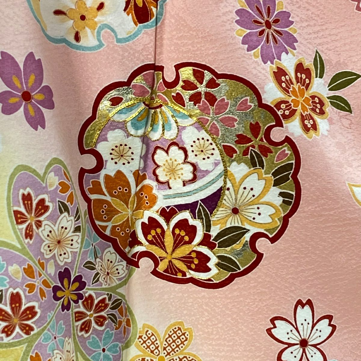 【美品】振袖禮服 身長167cm 袖長66cm M 雙層 雪輪 櫻花 金絲 金銀彩 粉紅 純蠶絲 逸品級