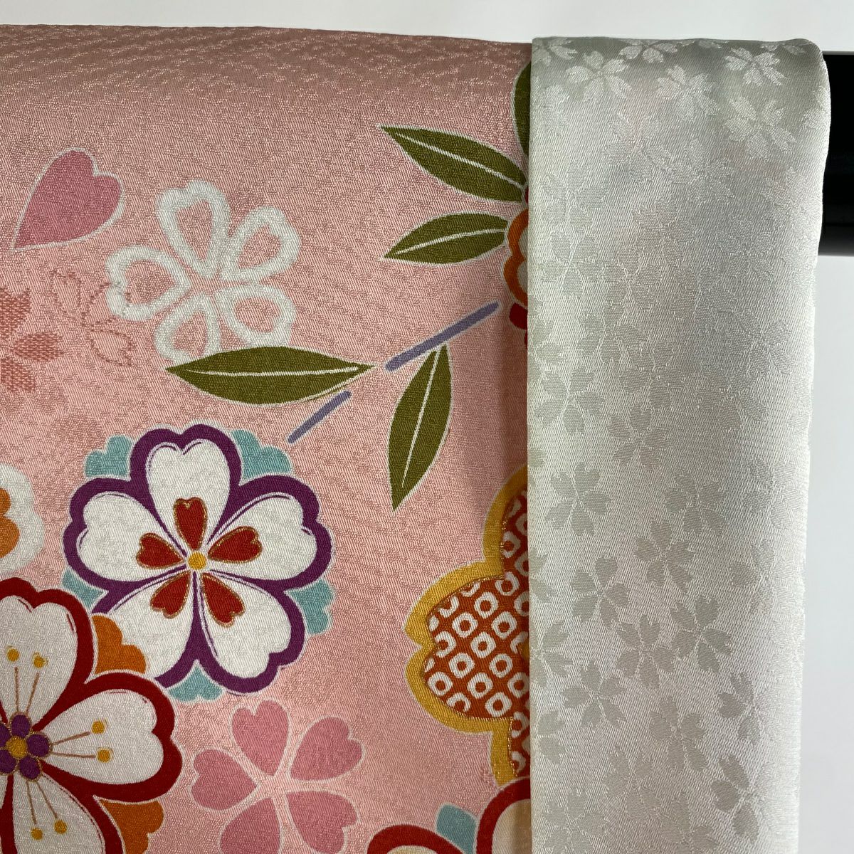 【美品】振袖禮服 身長167cm 袖長66cm M 雙層 雪輪 櫻花 金絲 金銀彩 粉紅 純蠶絲 逸品級