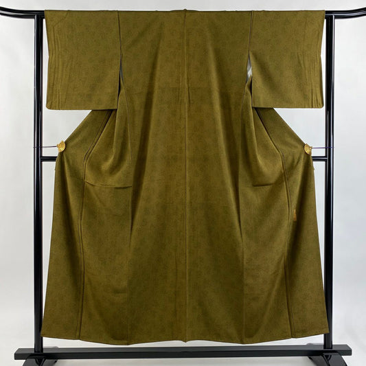 【美品】 江戶小紋 身長153.5cm 袖長61.5cm S 雙層 人間國寶 中村勇二郎 落款あり 雲中供養菩薩 鶯色 純蠶絲 逸品級