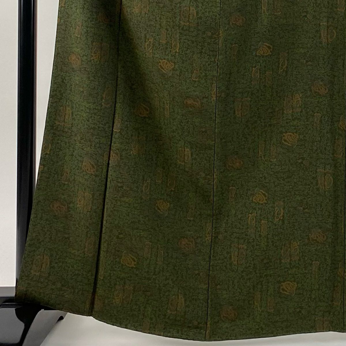 【美品】 江戶小紋 身長164cm 袖長64.5cm M 雙層 天女 獅子 茶綠 純蠶絲 逸品級