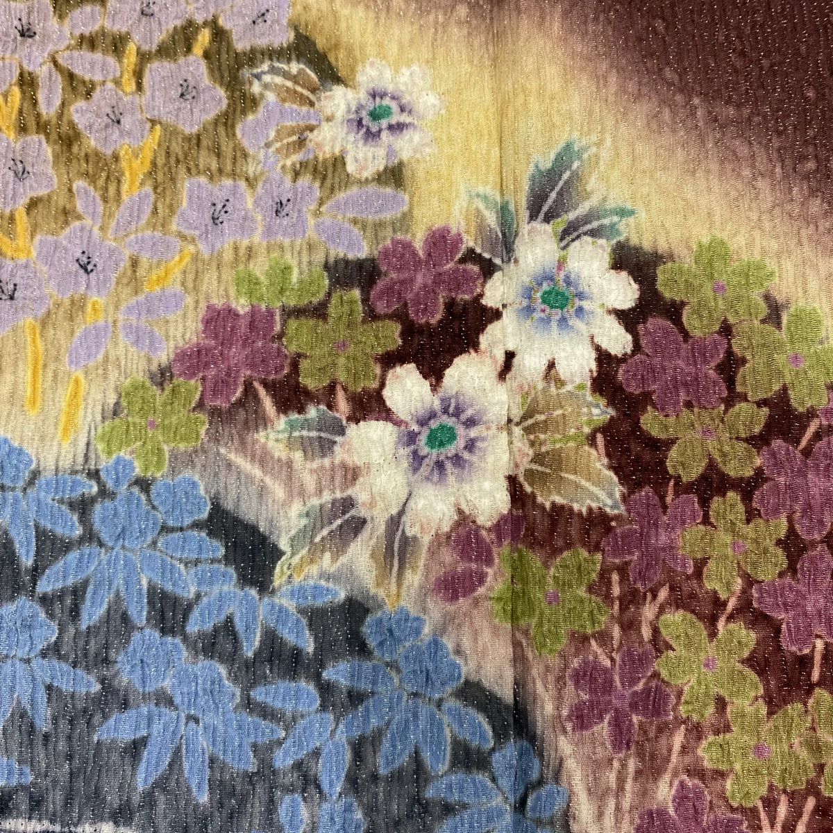 【庫存清倉】 【美品】 訪問服 身長153cm 袖長62.5cm S 雙層 草花紋紋 霞銀通し 絞染 茶紫 純蠶絲 名品級