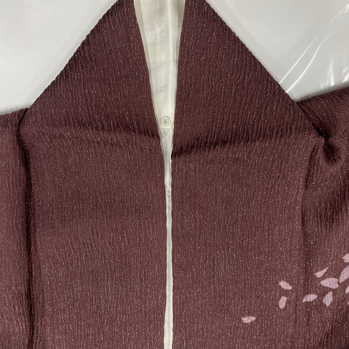 【庫存清倉】 【美品】 訪問服 身長153cm 袖長62.5cm S 雙層 草花紋紋 霞銀通し 絞染 茶紫 純蠶絲 名品級