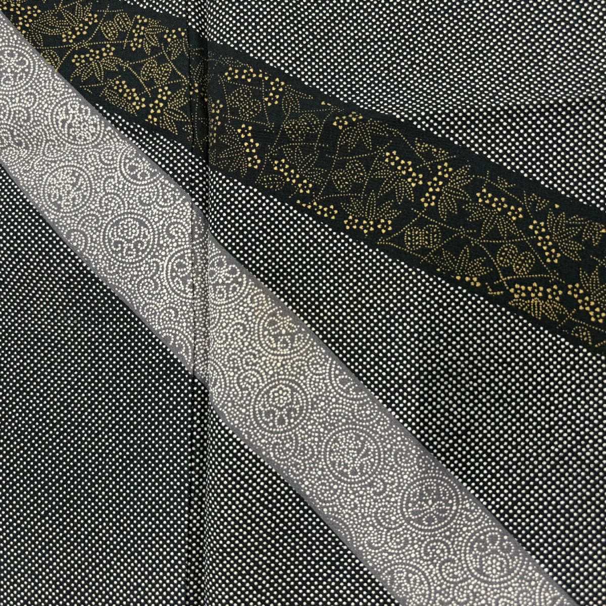 【庫存清倉】訪問服 身長154cm 袖長63.5cm S 雙層 大和 有落款 熨斗紋 草花紋紋 黑灰 純蠶絲 名品級