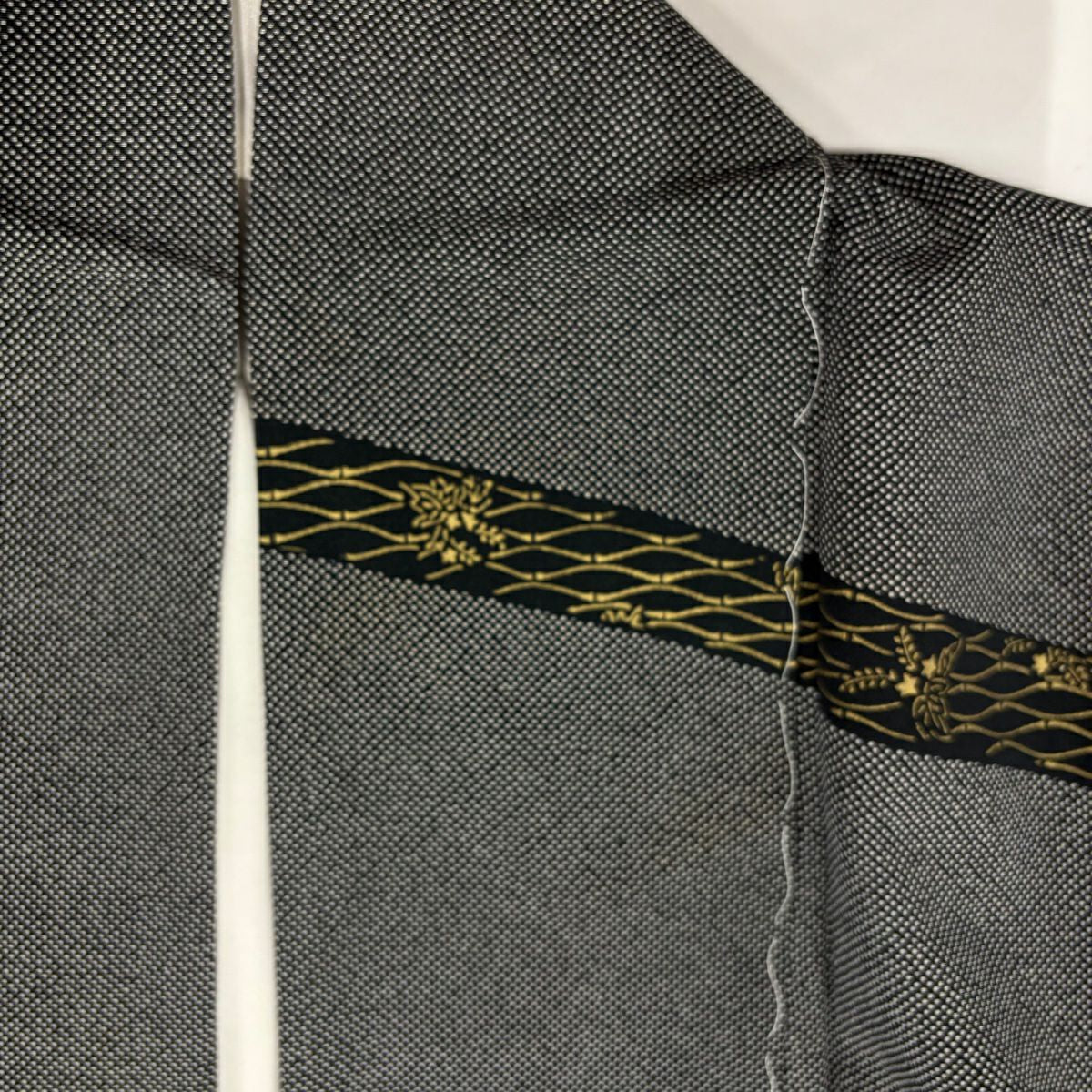 【庫存清倉】訪問服 身長154cm 袖長63.5cm S 雙層 大和 有落款 熨斗紋 草花紋紋 黑灰 純蠶絲 名品級