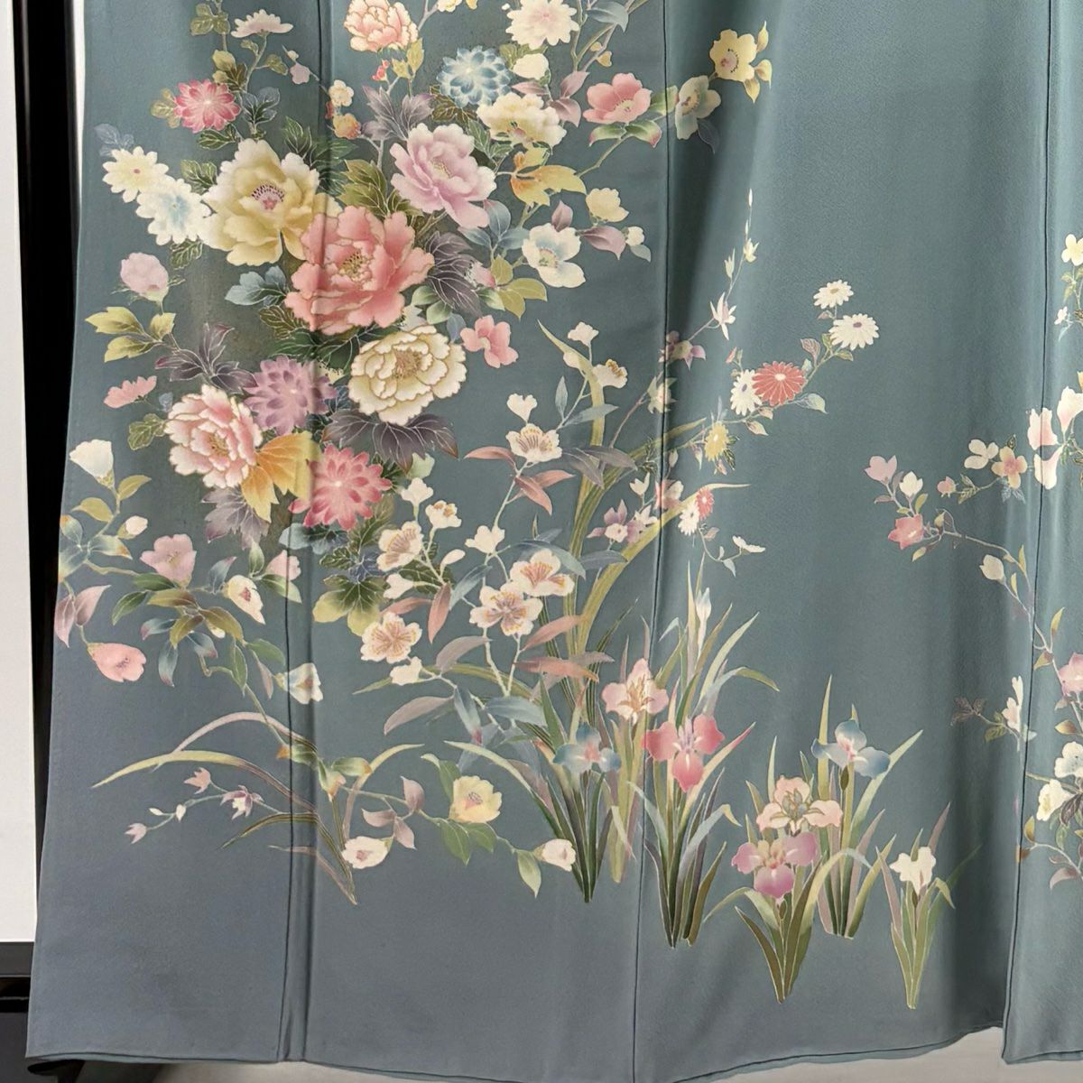 【庫存清倉】訪問服 身長163cm 袖長67.5cm L 雙層 落款有 牡丹 草花紋紋 金銀彩 漸層 淺綠 純蠶絲 名品級
