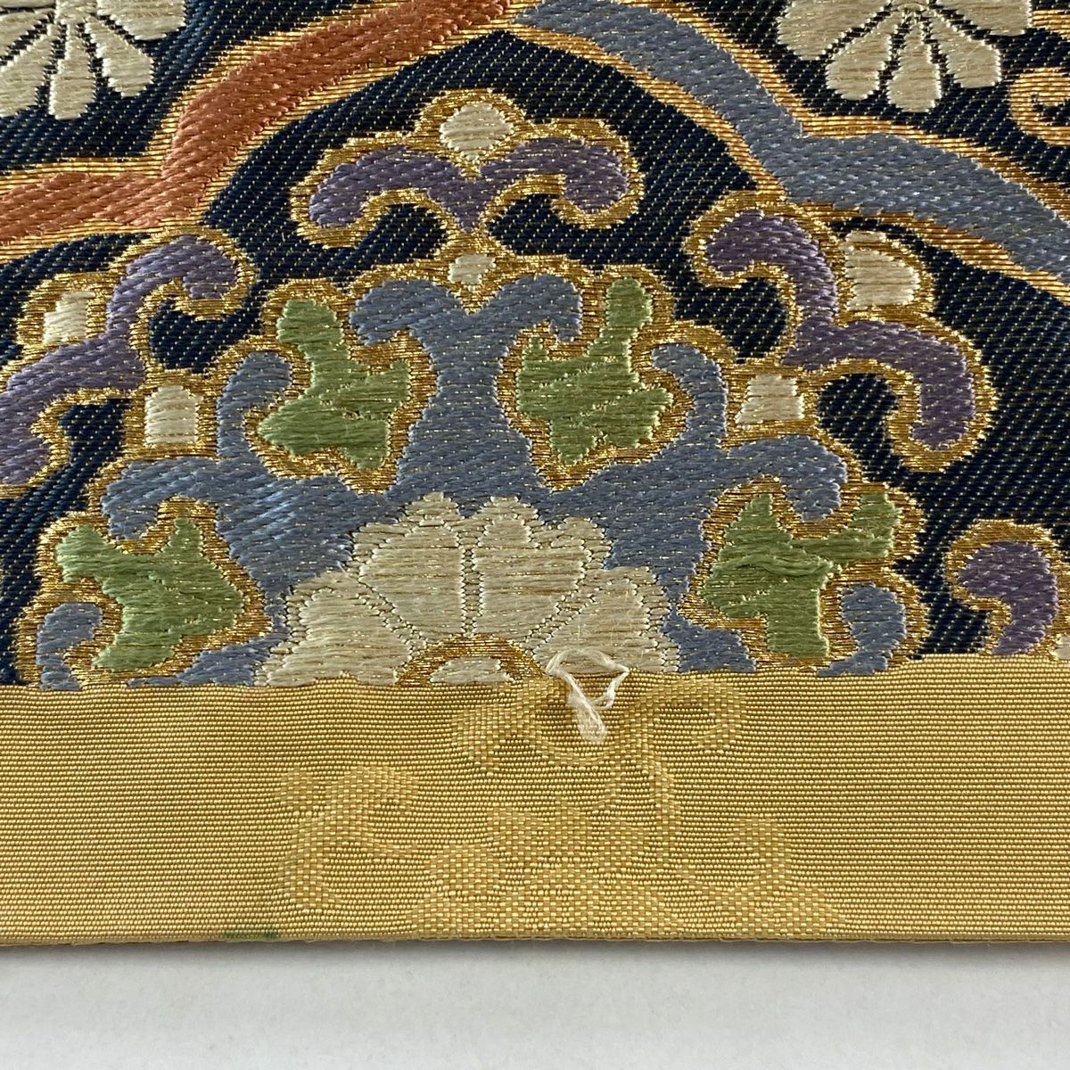 【庫存清倉】 袋帶 名品級 じゅらく 落款あり 名物裂集文 草花紋 金糸 金金箔 米色 六通 純蠶絲