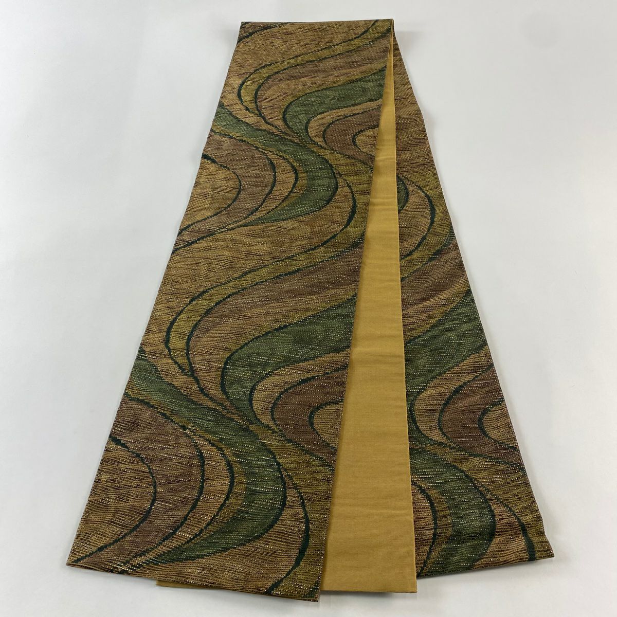【庫存清倉】 【美品】 袋帶 名品級 都喜衛門 流水 金絲 金金箔 茶 六通 純蠶絲