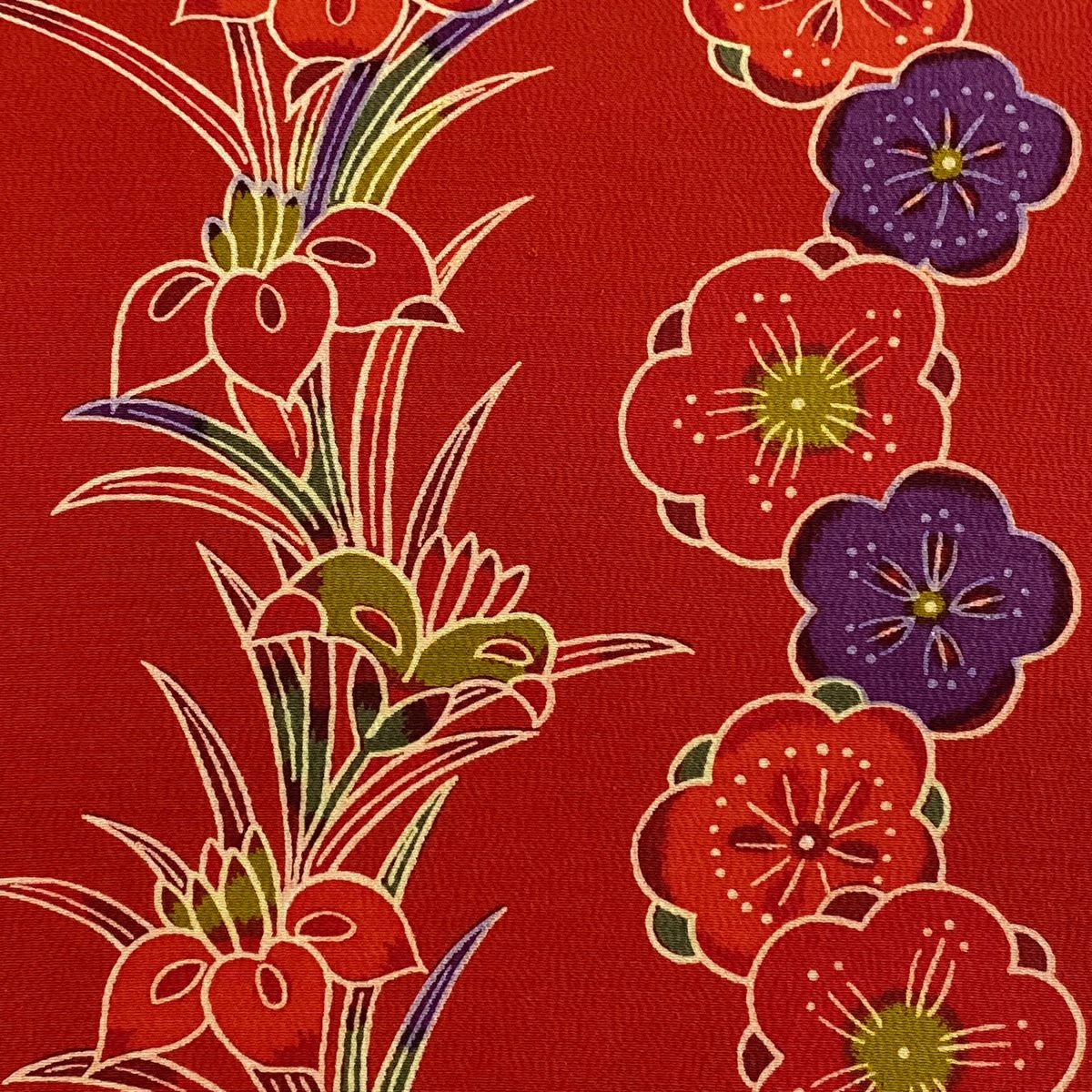 【美品】 袋帶 名品級 松樹竹子梅花 菖蒲 紅 純蠶絲