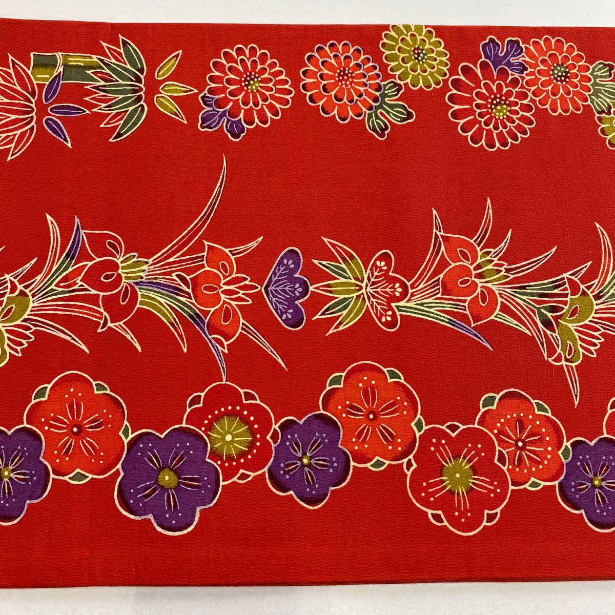 【美品】 袋帶 名品級 松樹竹子梅花 菖蒲 紅 純蠶絲