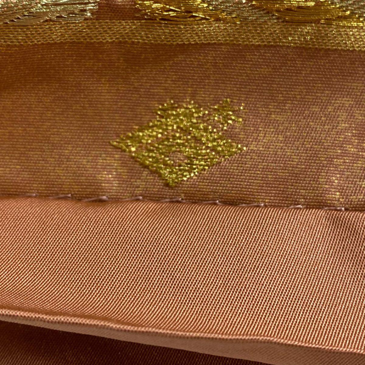 【庫存清倉】 袋帶 名品級 附落款 本家加納 若松樹龜甲 金絲 唐織 淺橙色 六通 純蠶絲