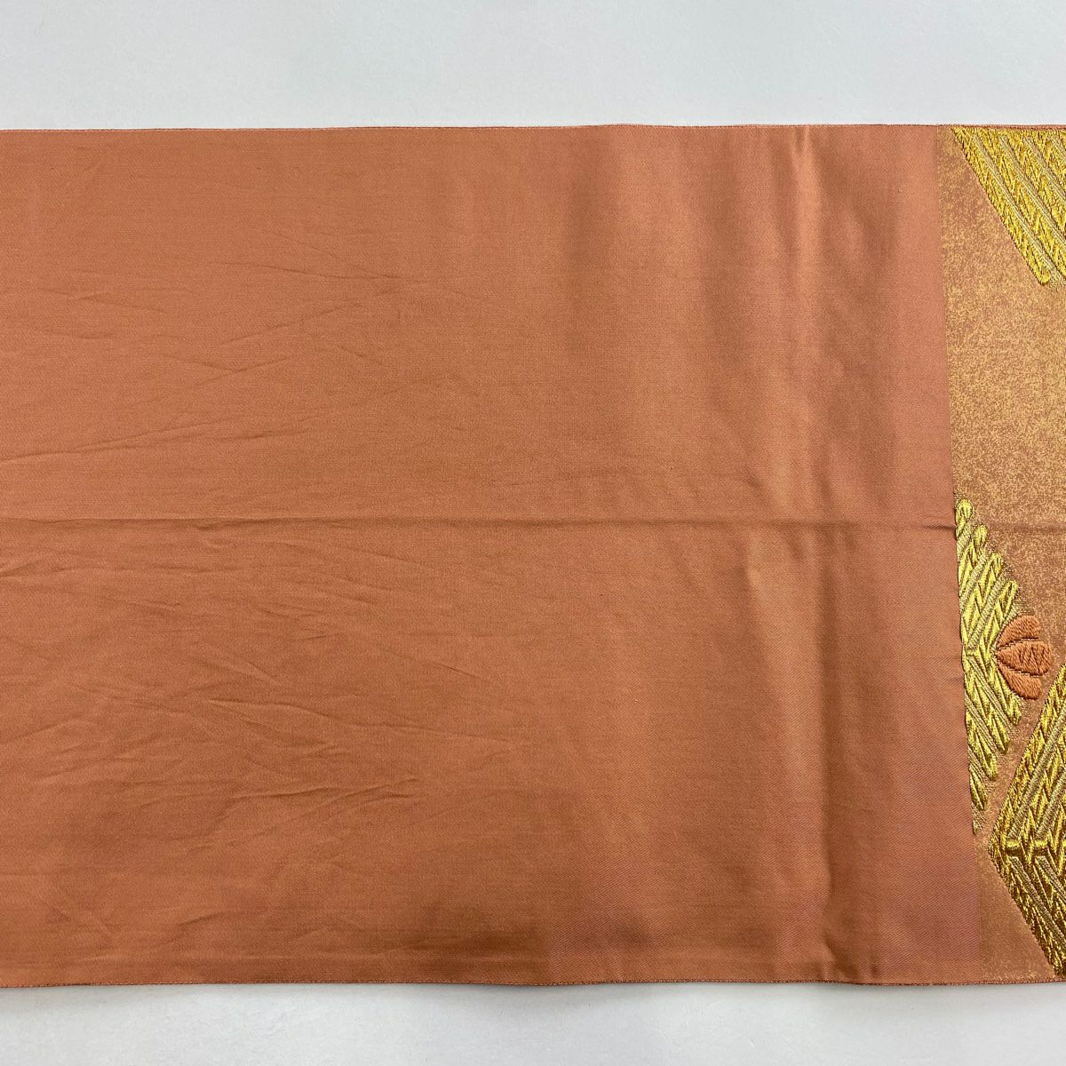 【庫存清倉】 袋帶 名品級 附落款 本家加納 若松樹龜甲 金絲 唐織 淺橙色 六通 純蠶絲