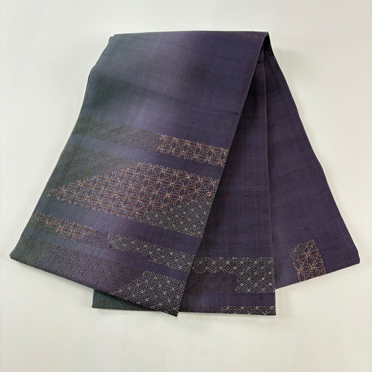 【庫存清倉】 【美品】 袋帶 名品級 大和 紬織織 有職紋樣 刺繡 紫色 大鼓圖案 純蠶絲