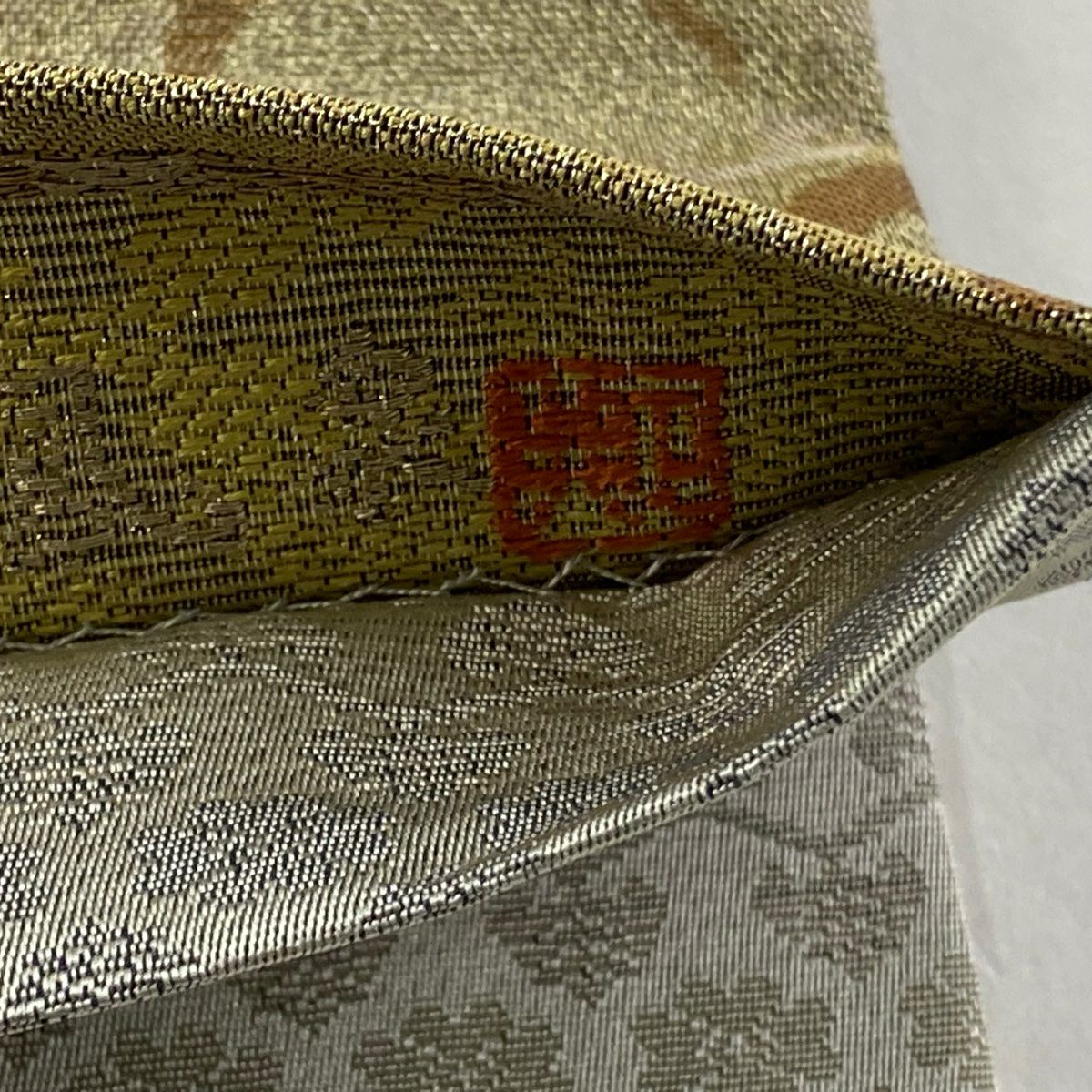 【庫存清倉】 【美品】 袋帶 名品級 有落款 鳥 唐草紋 金銀絲 茶 六通 純蠶絲