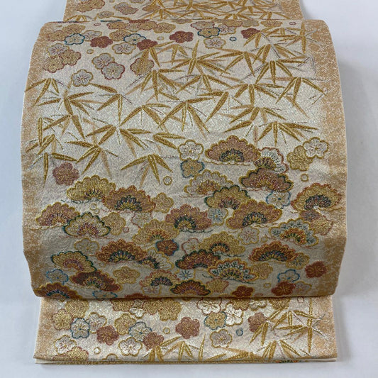【庫存清倉】 袋帶 名品級 松樹竹子梅花 金銀絲 金金箔 金色 六通 純蠶絲