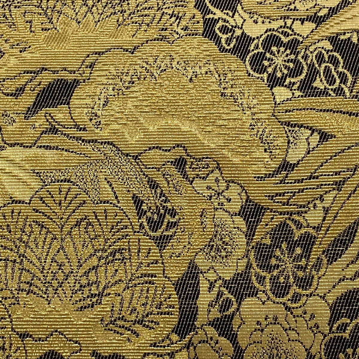 【庫存清倉】 【美品】 袋帶 名品級 松樹竹子梅花 金絲 墨色 六通 純蠶絲