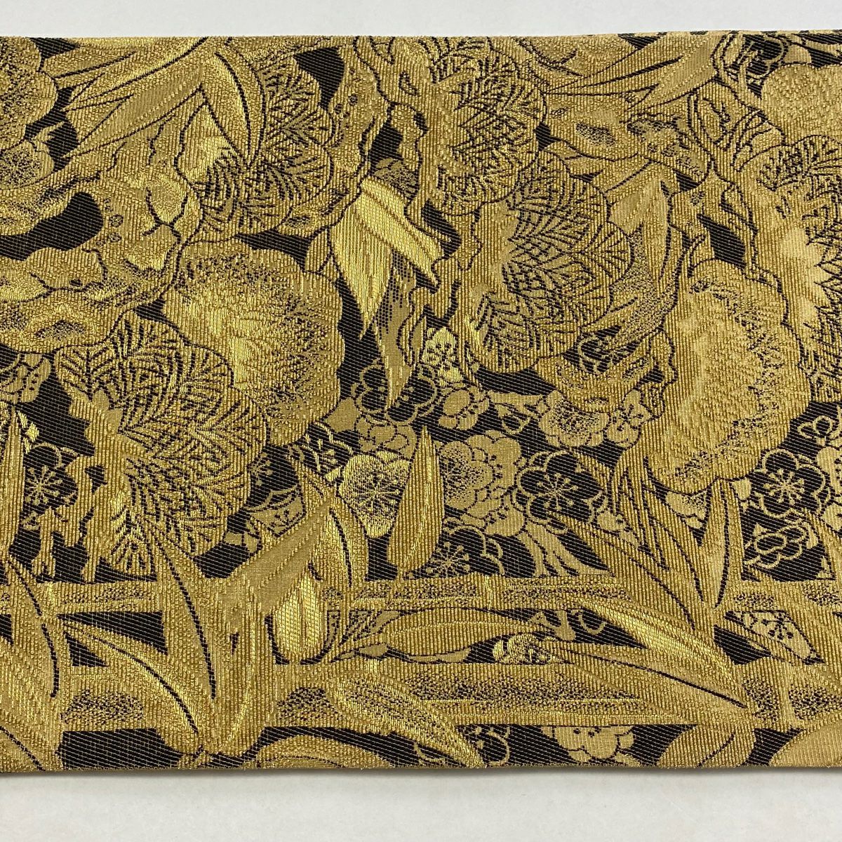 【庫存清倉】 【美品】 袋帶 名品級 松樹竹子梅花 金絲 墨色 六通 純蠶絲