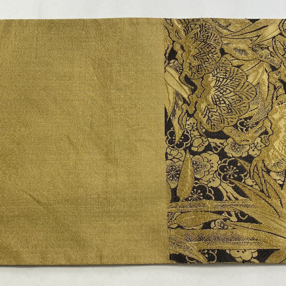 【庫存清倉】 【美品】 袋帶 名品級 松樹竹子梅花 金絲 墨色 六通 純蠶絲