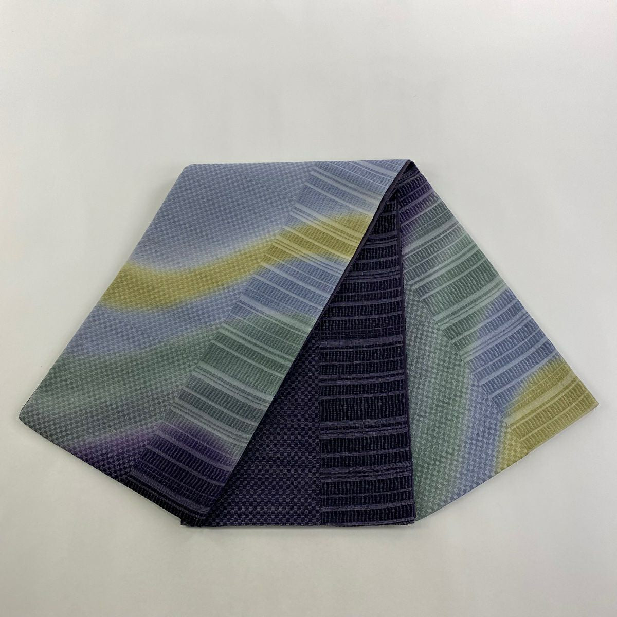 【庫存清倉】 【美品】 袋帶 名品級 幾何圖案 銀通過 深藍灰色 大鼓圖案 純蠶絲