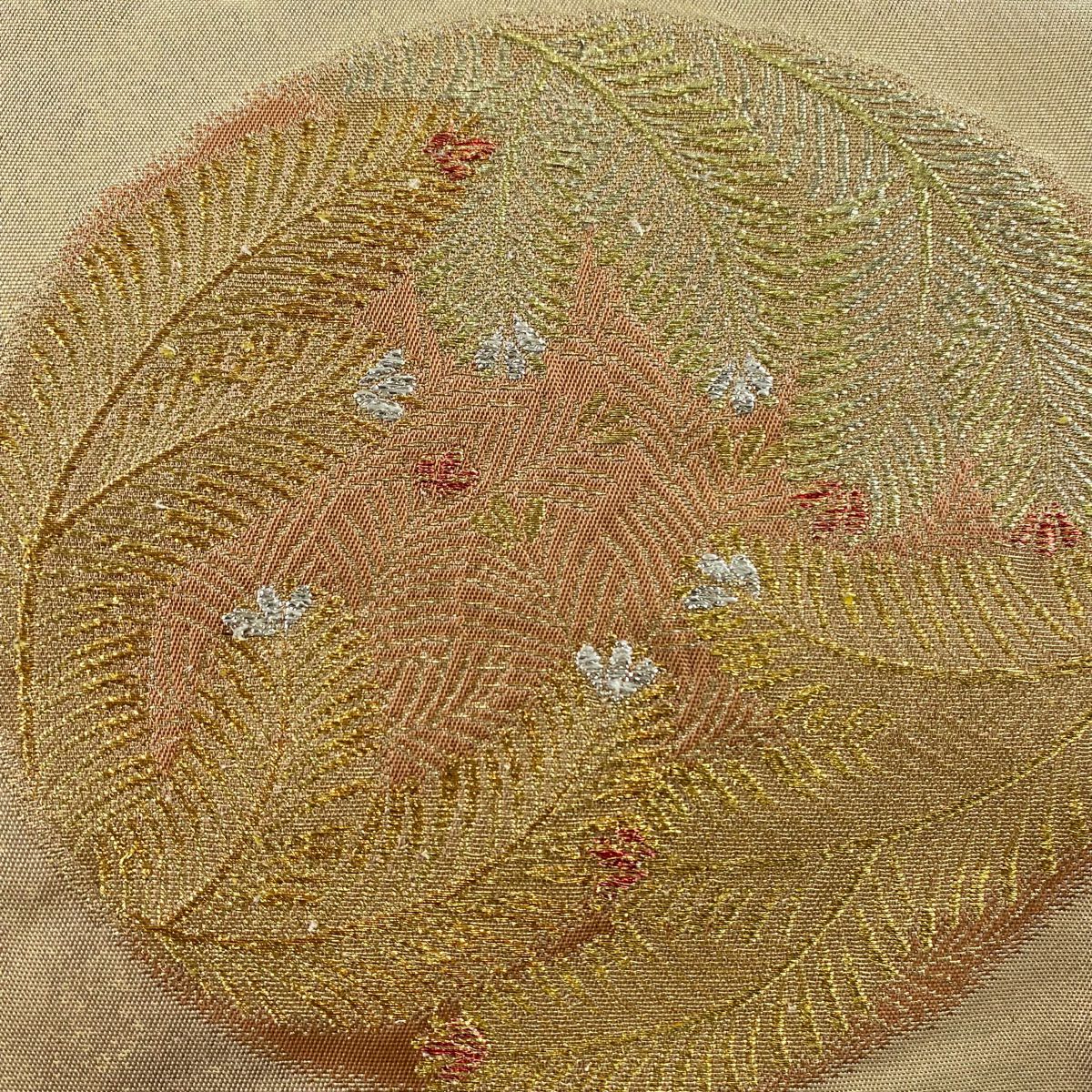 【美品】 袋帶 秀品級 關西仕立 若松樹 市松樹 金絲 金金箔 金色 六通 純蠶絲