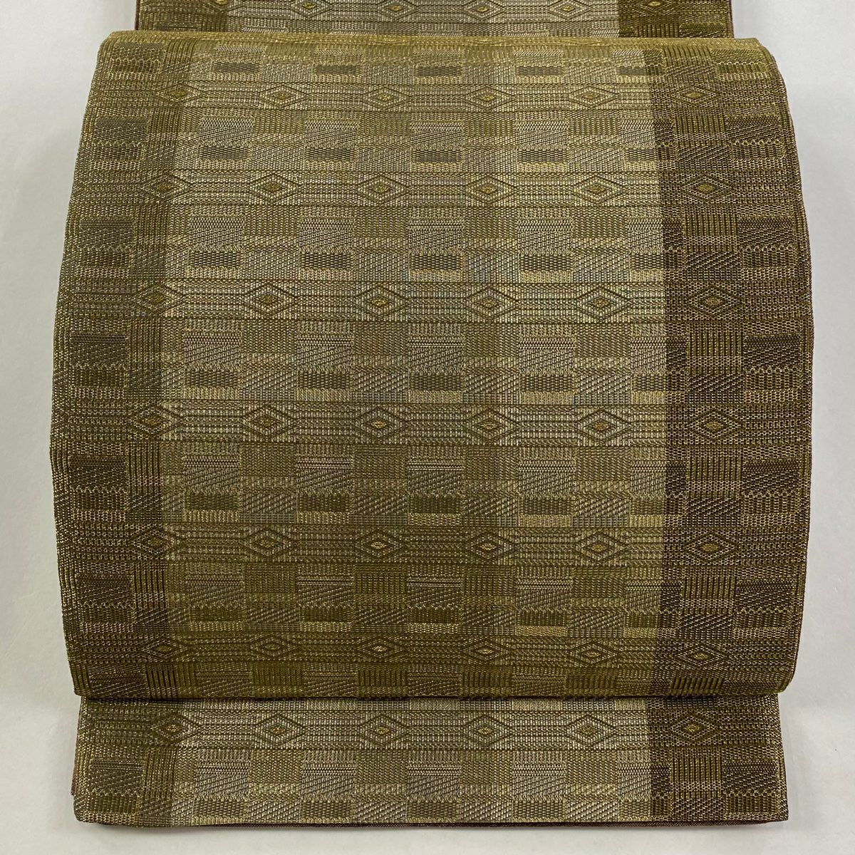 【美品】 袋帶 秀品級 證書齊全 幾何圖案 菱形 金金箔 金色 全通 純蠶絲
