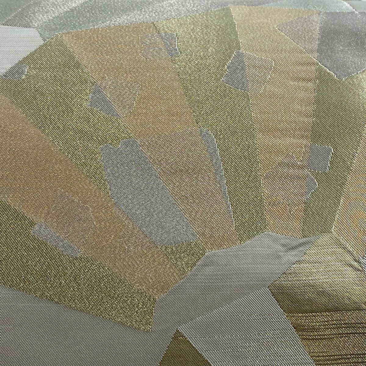 袋帶 秀品級 川島織物 落款 扇子面 破裂色紙 金銀線 金金箔 灰色 六通 純蠶絲