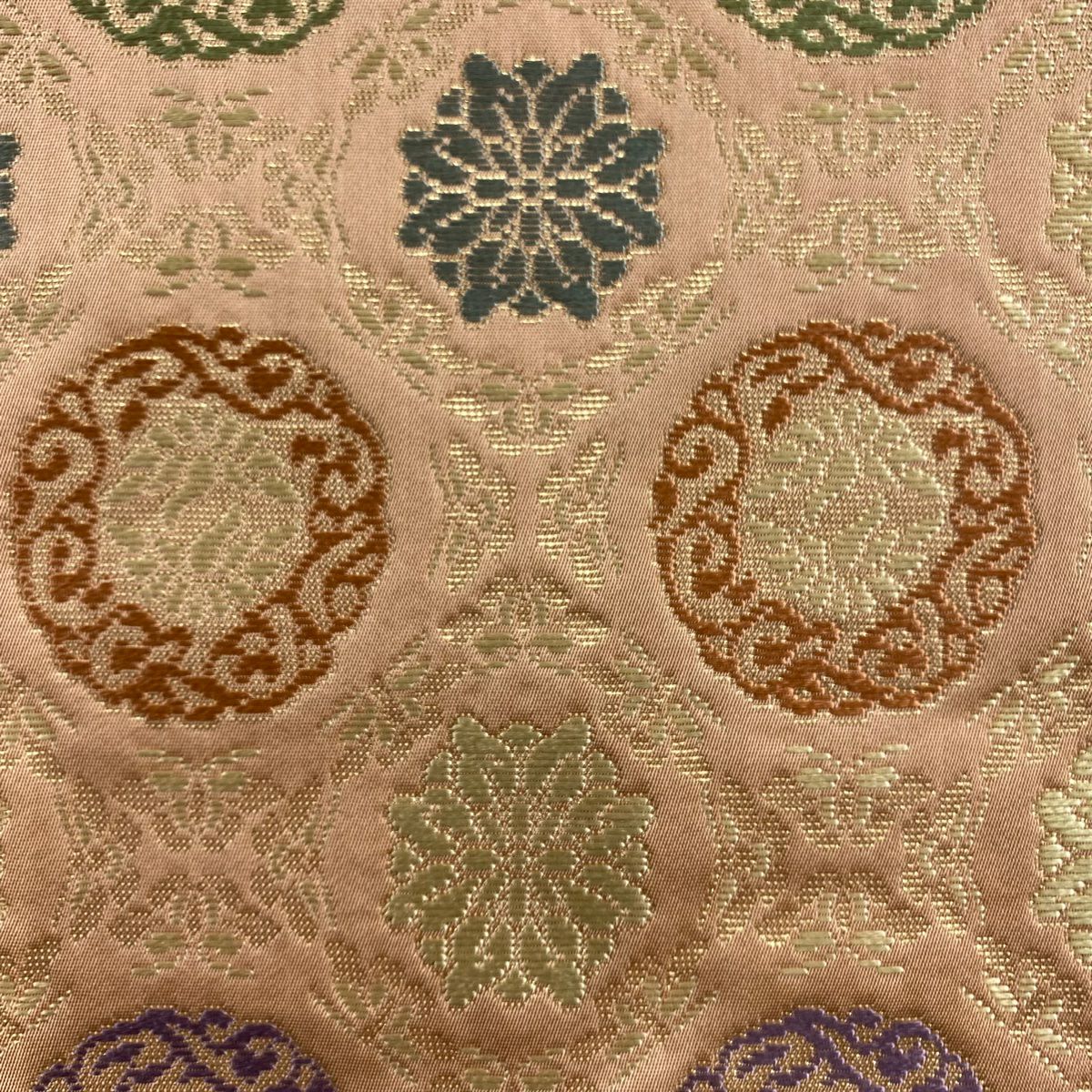 【美品】 袋帶 秀品級 花 金金箔 粉米色 六通 純蠶絲