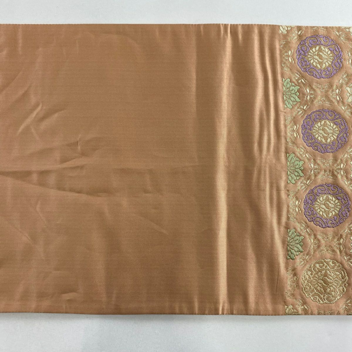 【美品】 袋帶 秀品級 花 金金箔 粉米色 六通 純蠶絲