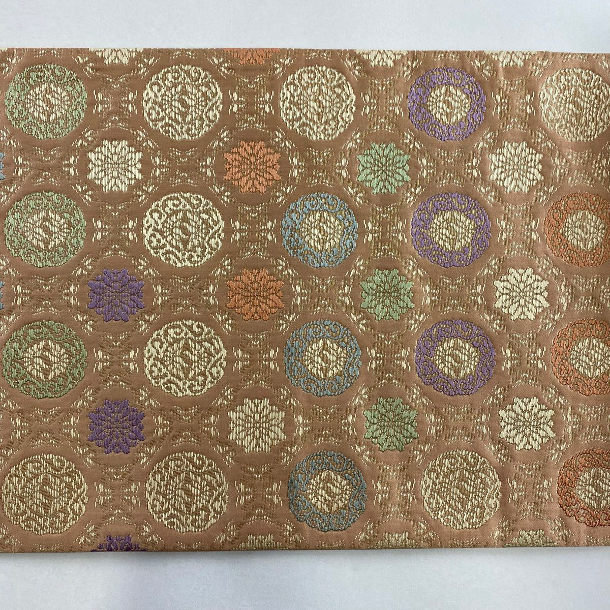 【美品】 袋帶 秀品級 花 金金箔 粉米色 六通 純蠶絲