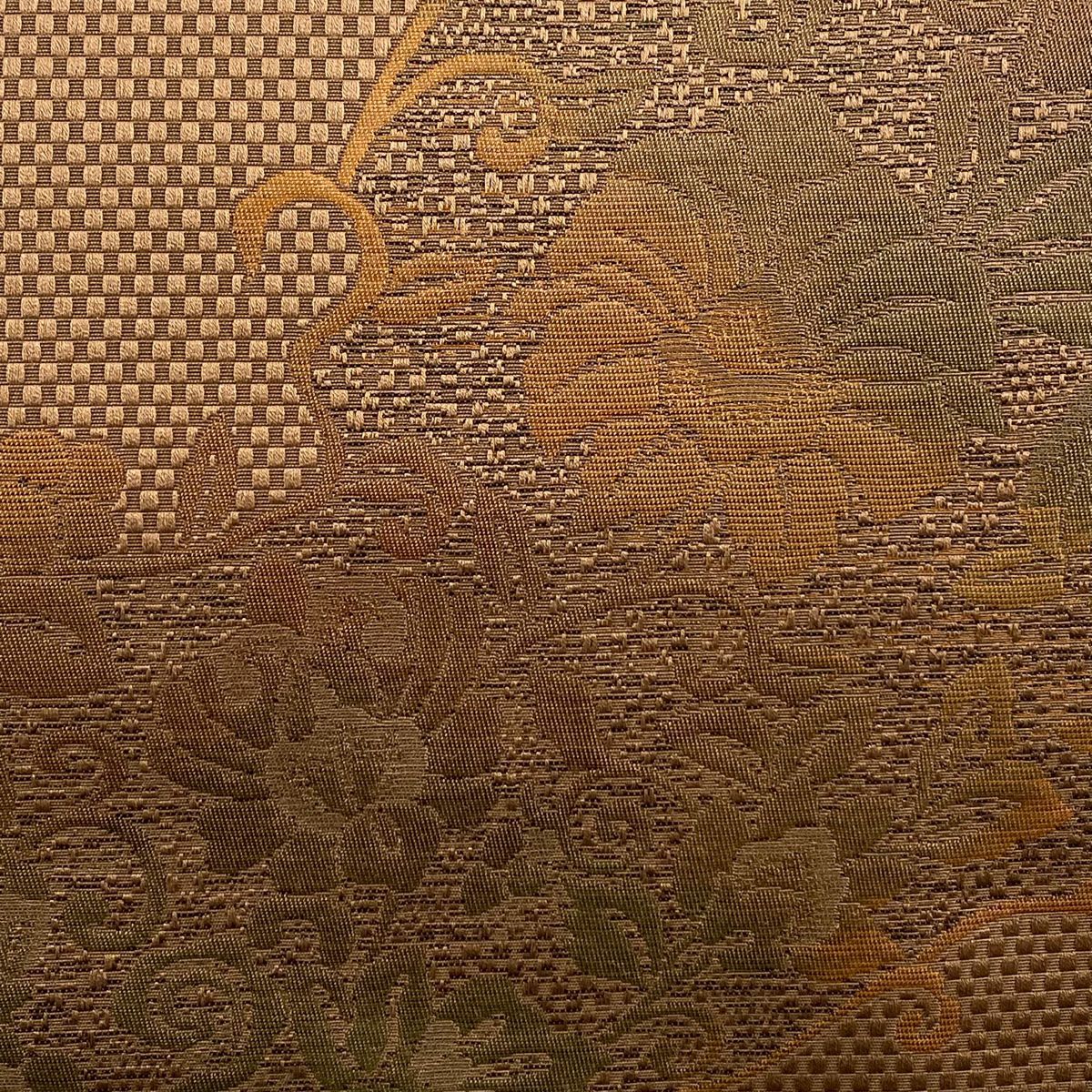 【美品】名古屋帶 優品級 八寸名古屋帶 隧道仕立 花唐草紋 茶 純蠶絲