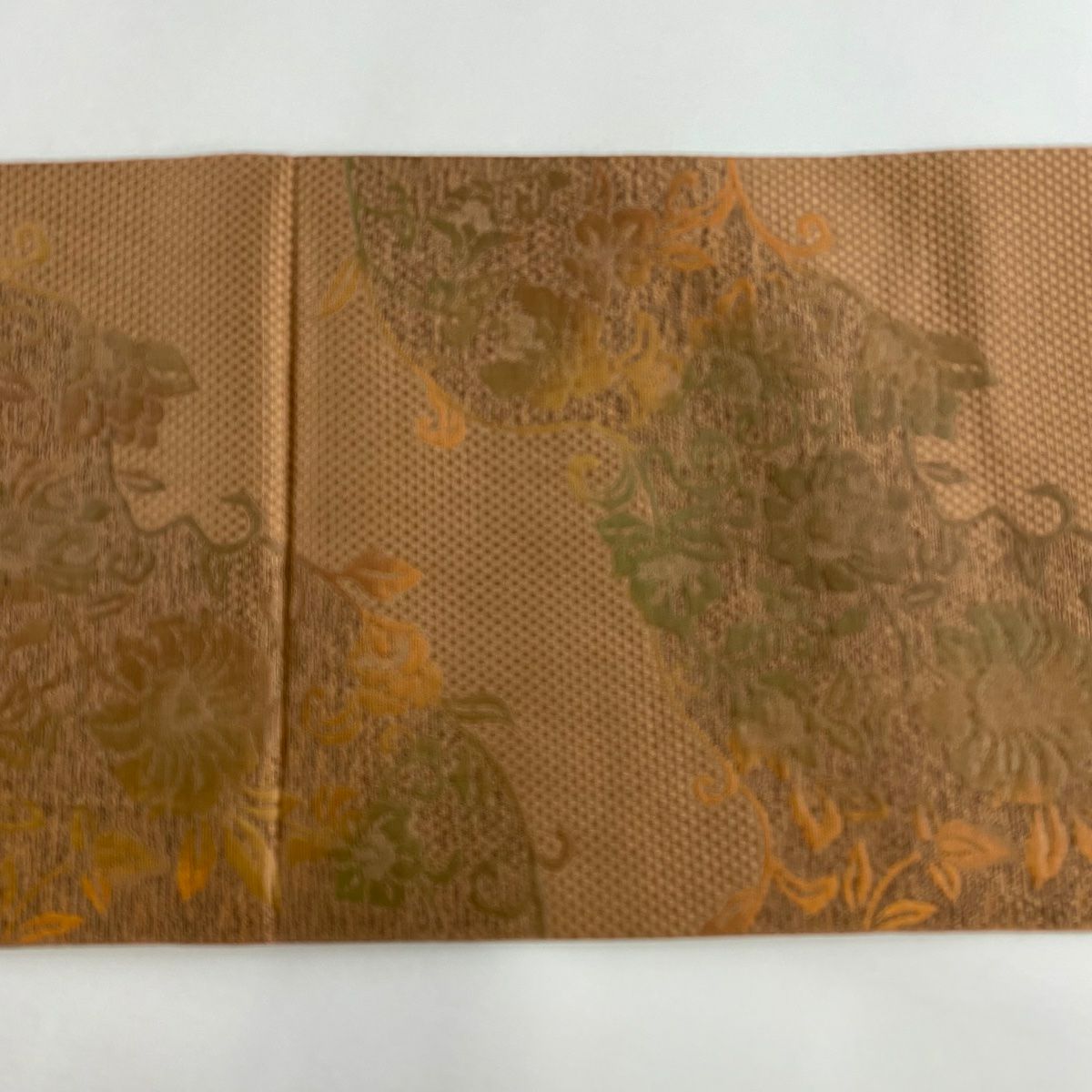 【美品】名古屋帶 優品級 八寸名古屋帶 隧道仕立 花唐草紋 茶 純蠶絲