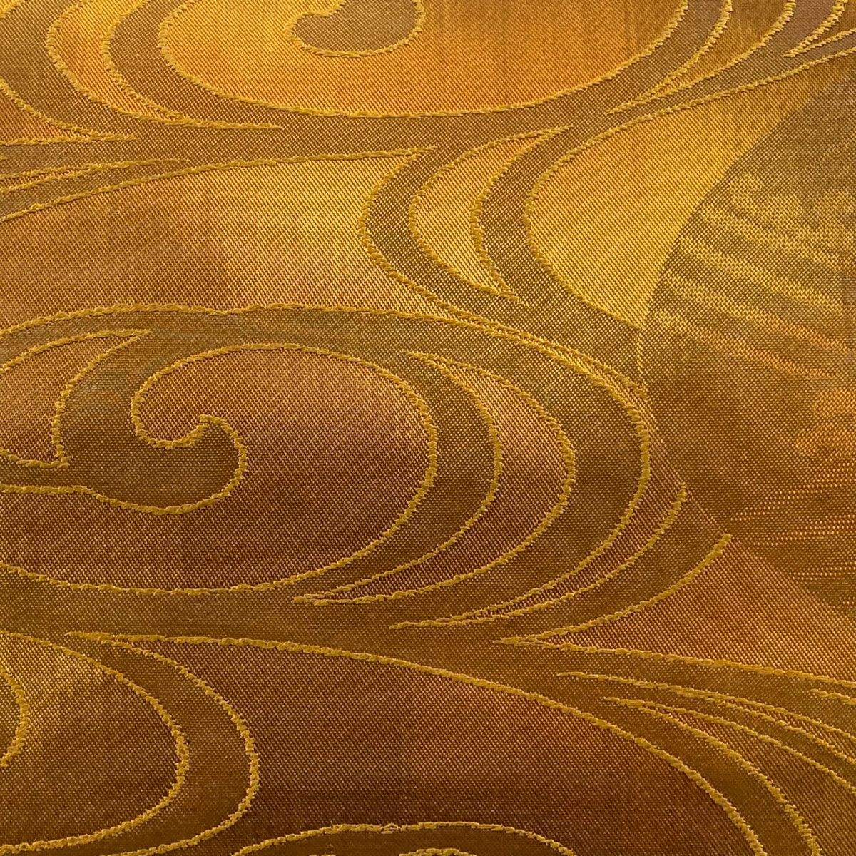 袋帶 優品級 雙層仕立 流水刺繡 山吹茶 純蠶絲