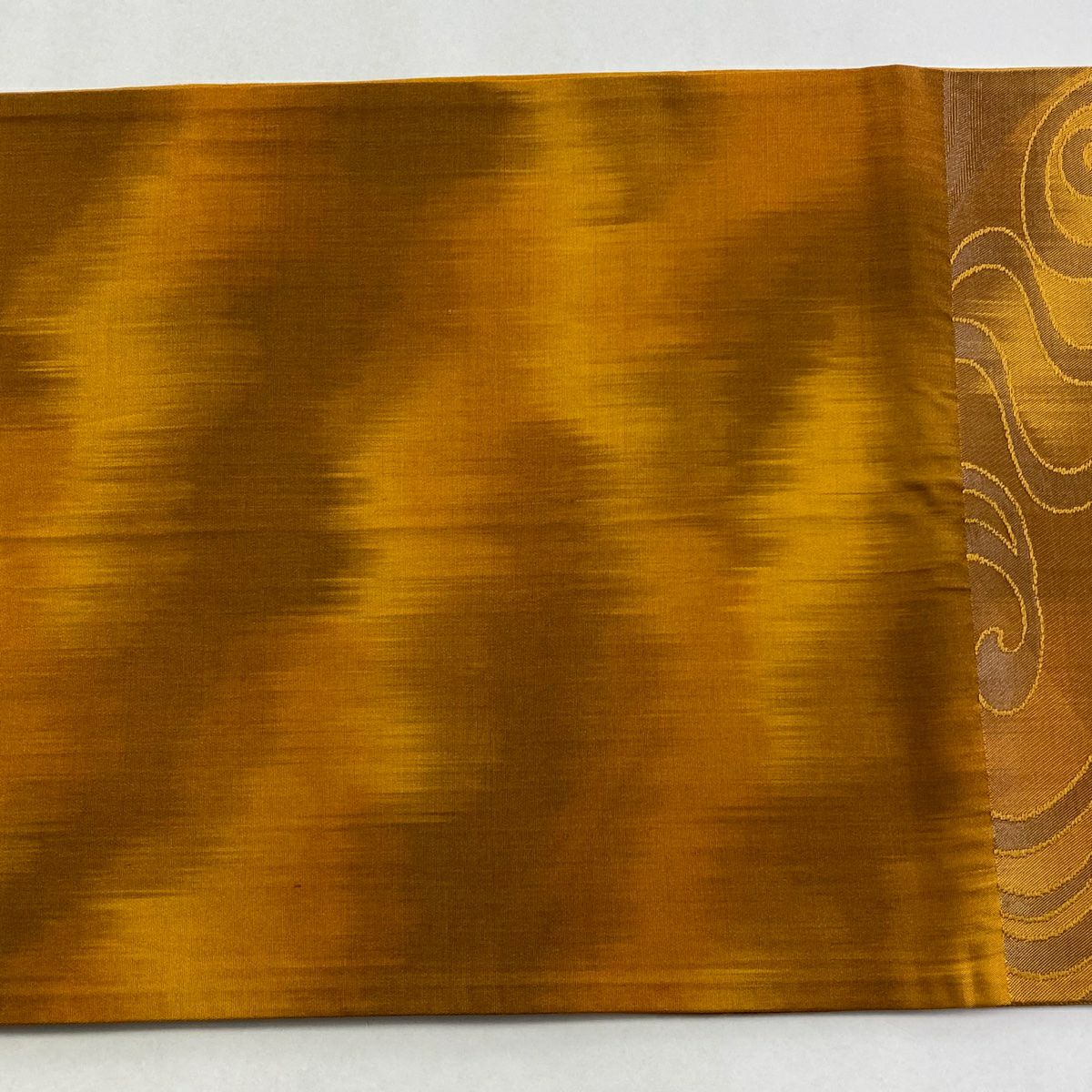 袋帶 優品級 雙層仕立 流水刺繡 山吹茶 純蠶絲