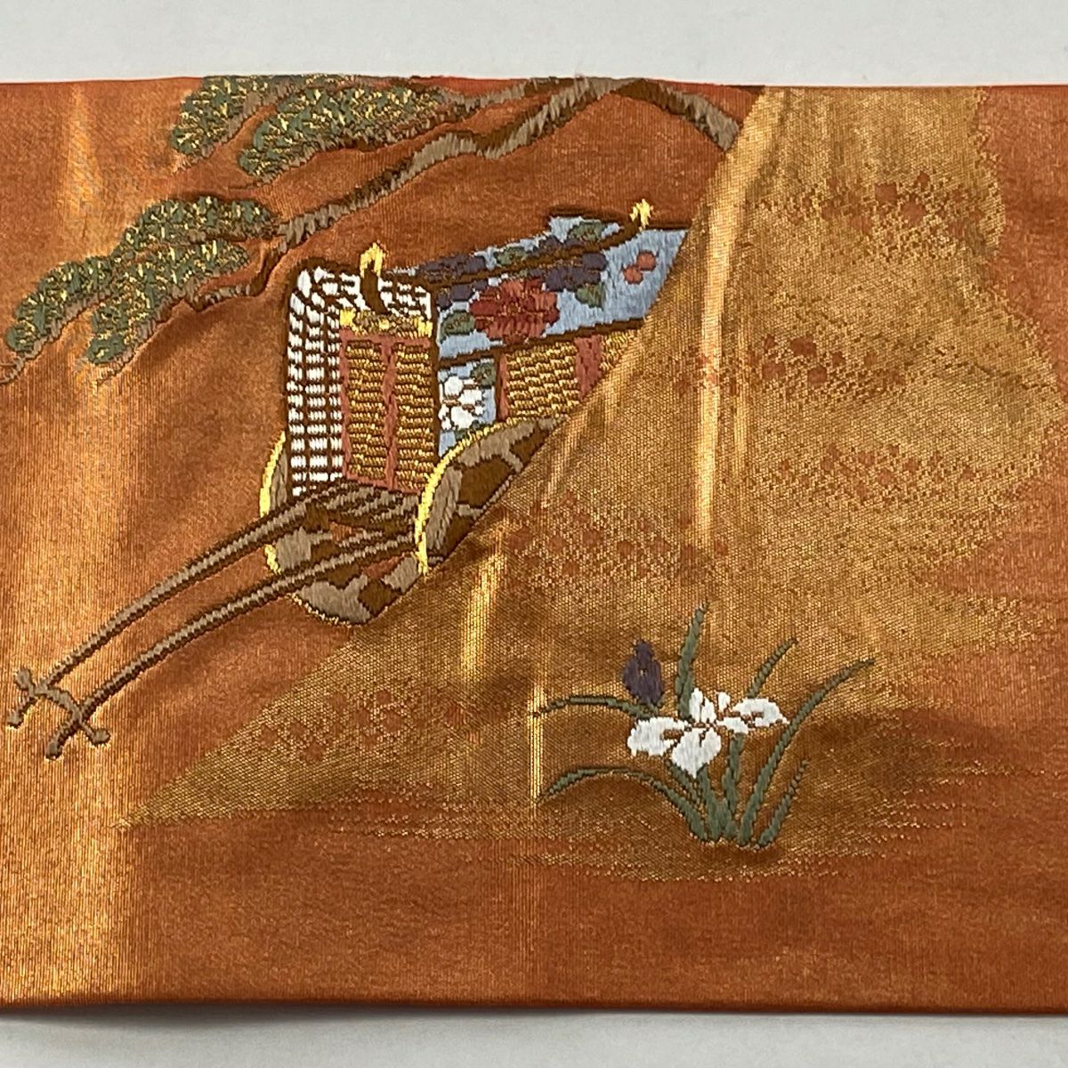 名古屋帶 優品級 關西仕立 御所車 松樹 刺繡 金銀彩 朱 純蠶絲