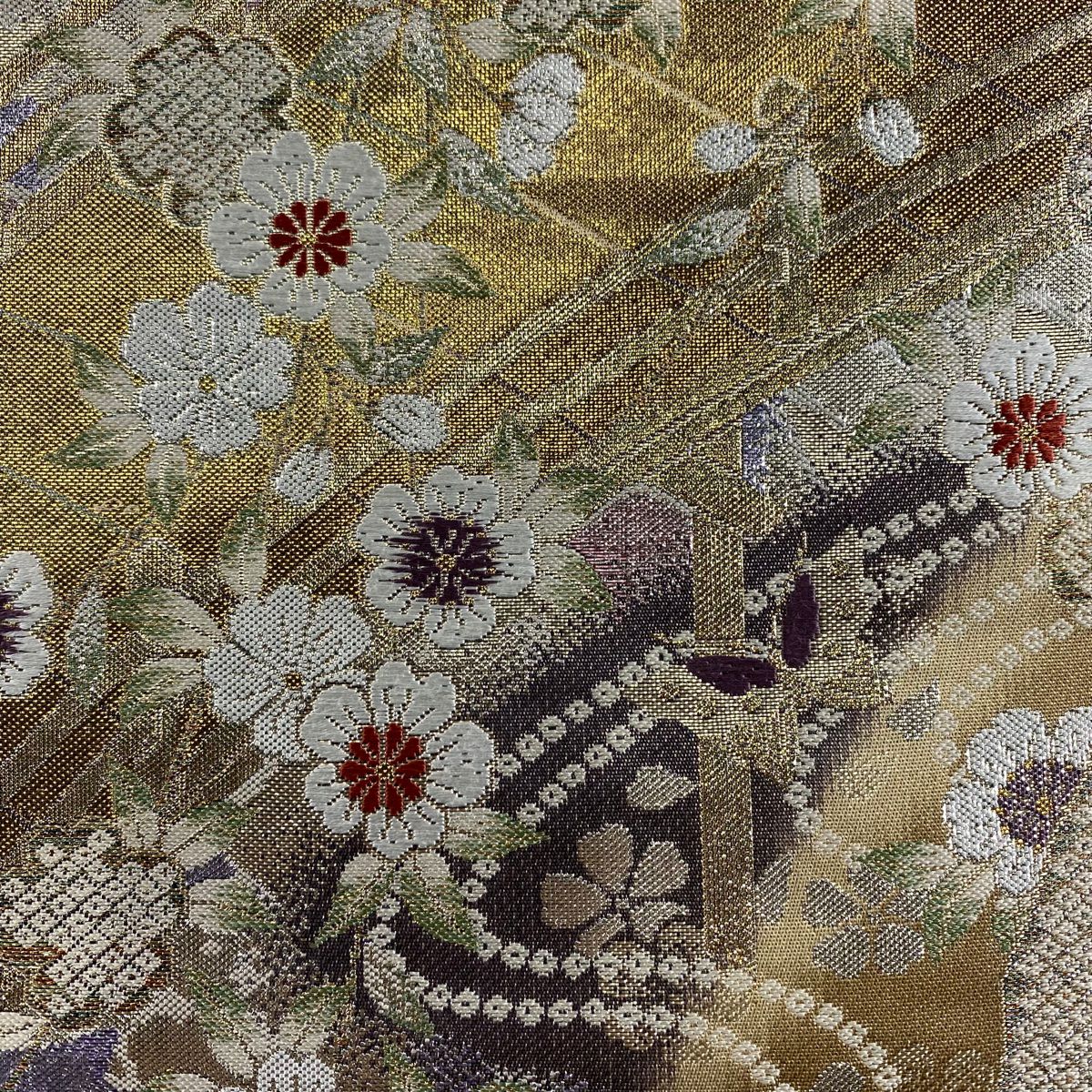 【美品】 袋帶 優品級 櫻花 橋 金金箔 金色 六通 純蠶絲