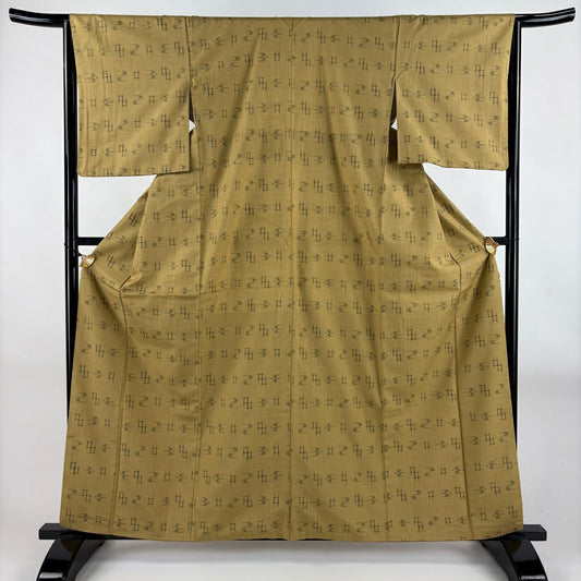 【美品】 紬織 身長161cm 袖長64cm M 雙層 燕 井桁 黃土 純蠶絲 名品級