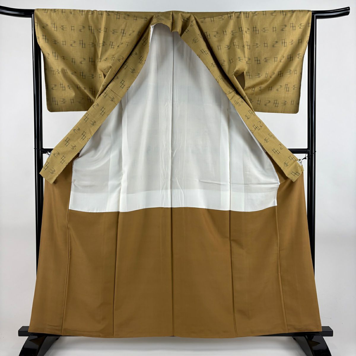 【美品】 紬織 身長161cm 袖長64cm M 雙層 燕 井桁 黃土 純蠶絲 名品級