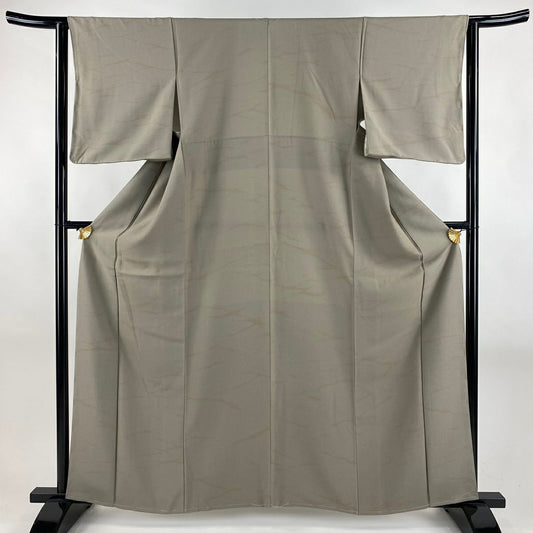 【美品】 小紋 身長160.5cm 袖長63cm S 雙層 幾何學 灰茶 純蠶絲 名品級