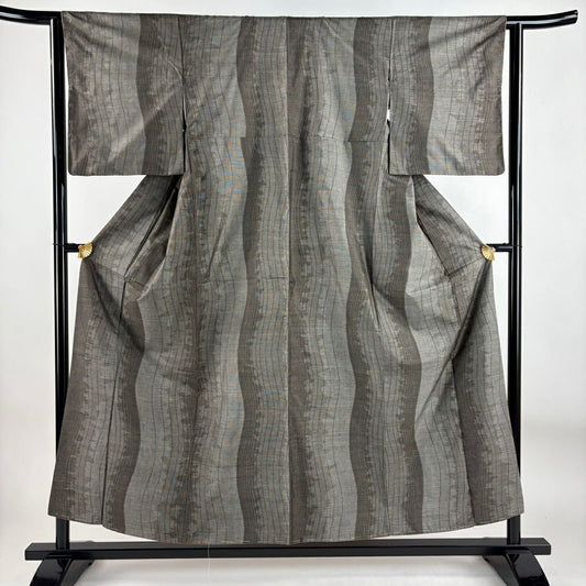 【美品】 紬織 身長154.5cm 袖長62.5cm S 雙層 斜紋 焦茶 純蠶絲 名品級