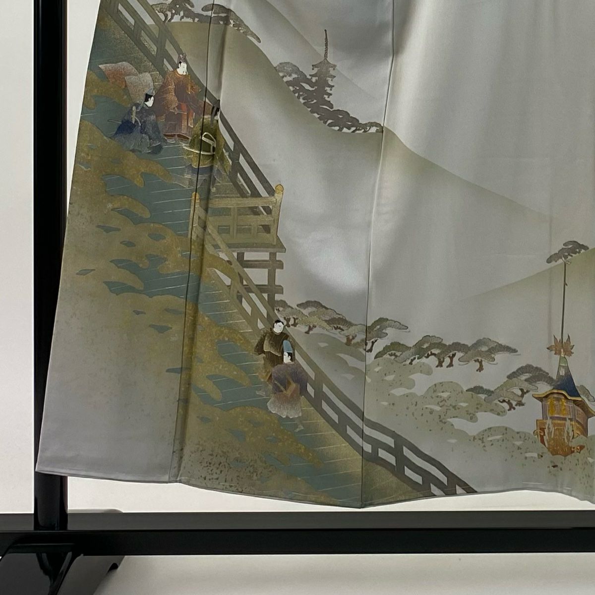灰色留袖禮服 身長155cm 袖長65.5cm M 雙層 和田光正 落款あり 京風景 山鉾 金銀彩 純蠶絲 名品級 三つ紋