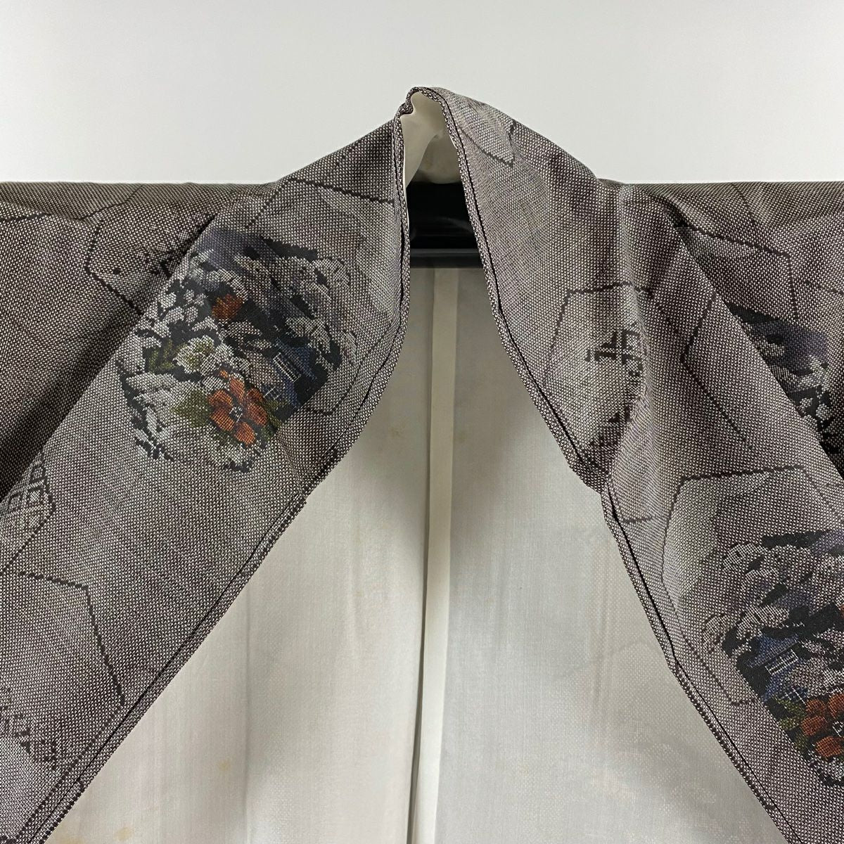大島紬織 身長163.5cm 袖長64cm M 雙層 たかし織物 龜甲 草花紋 茶 純蠶絲 逸品級