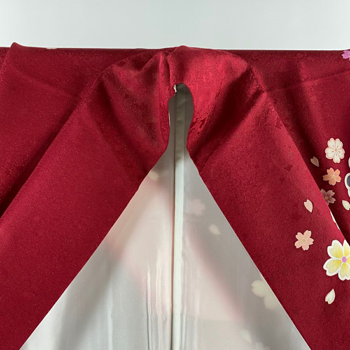 【美品】振袖禮服 身長169.5cm 袖長66.5cm M 雙層 誰袖 草花紋紋 金銀彩 紅 純蠶絲 逸品級