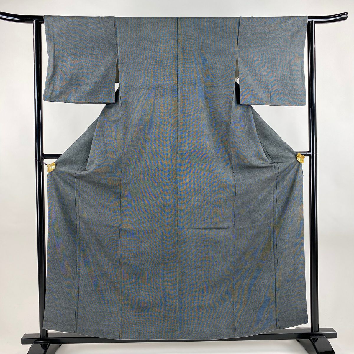 【美品】 江戶小紋 身長160cm 袖長61.5cm S 雙層 落款あり 角通し 黑灰 純蠶絲 名品級
