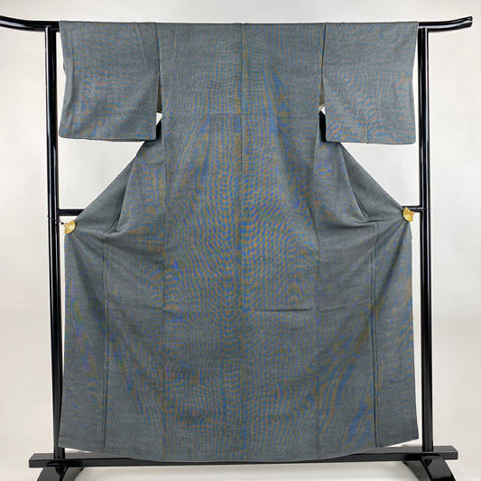 【美品】 江戶小紋 身長160cm 袖長61.5cm S 雙層 落款あり 角通し 黑灰 純蠶絲 名品級