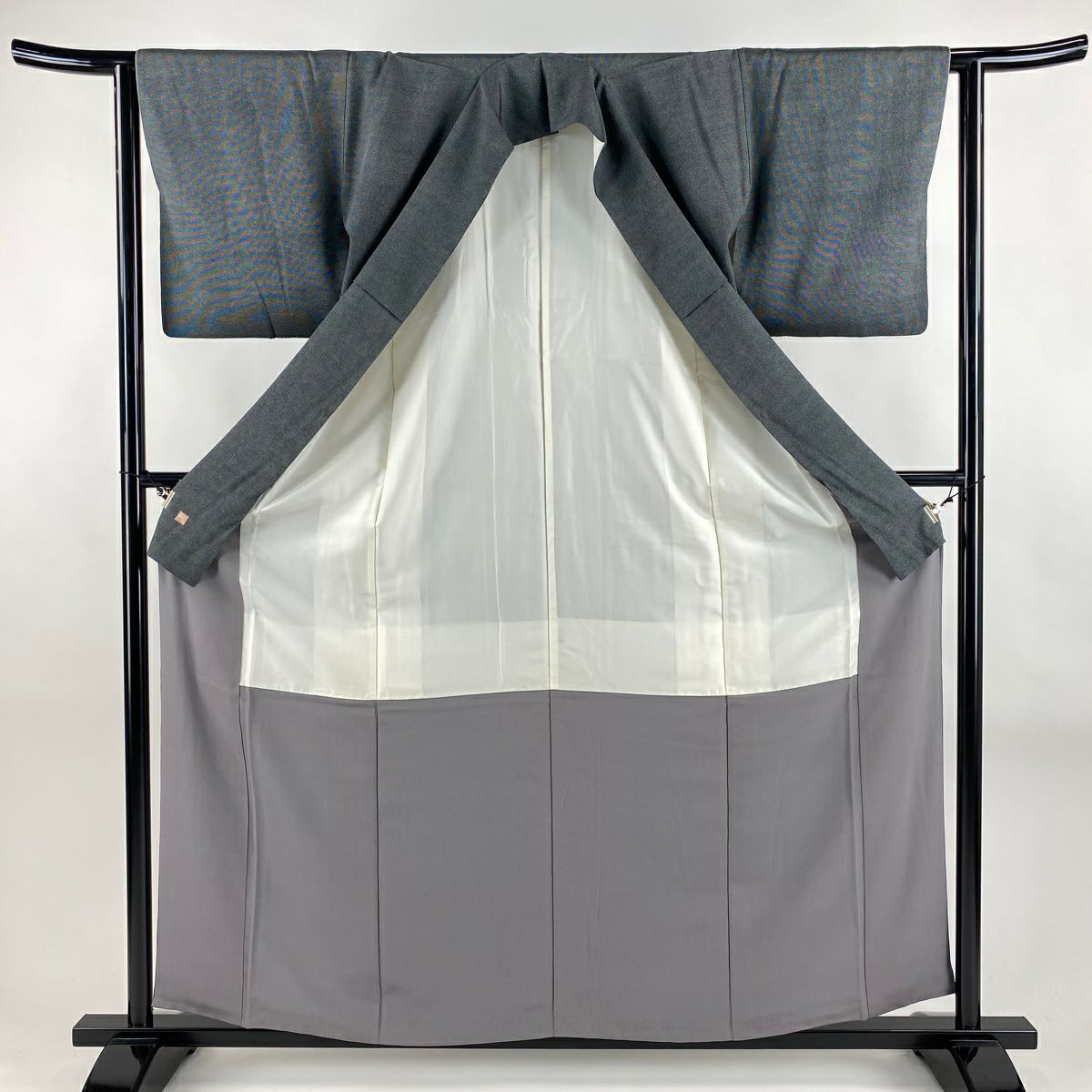 【美品】 江戶小紋 身長160cm 袖長61.5cm S 雙層 落款あり 角通し 黑灰 純蠶絲 名品級