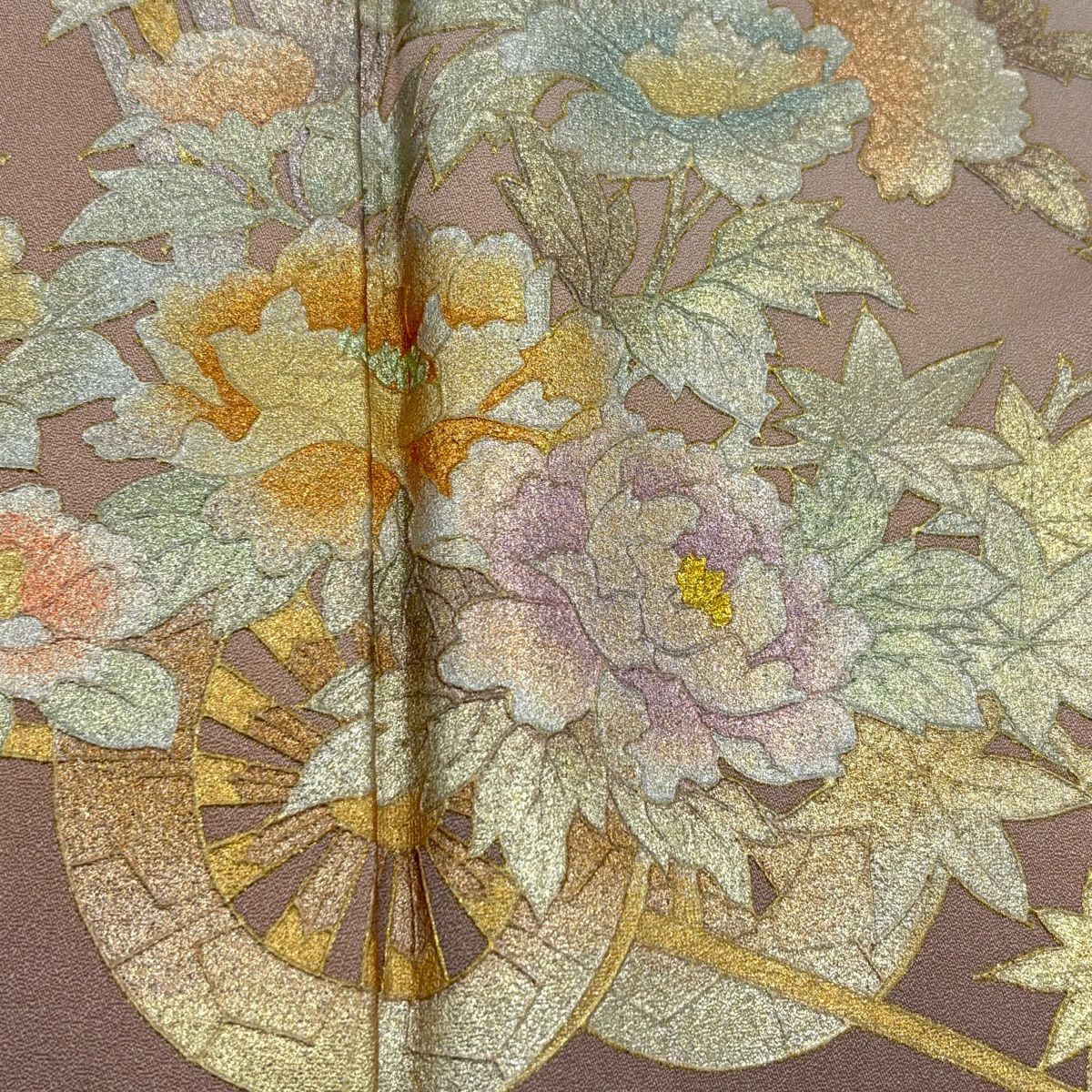 付下 身長161.5cm 袖長64cm M 雙層 和田光正 落款 花車 草花紋 金銀彩 漸層 淺綠 純蠶絲 名品級